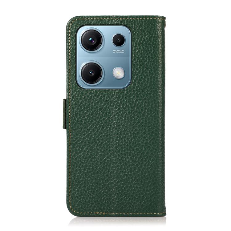 For Redmi Note 14S 4G KHAZNEH Side-Magnetic Litchi Genuine Leather RFID Phone Case