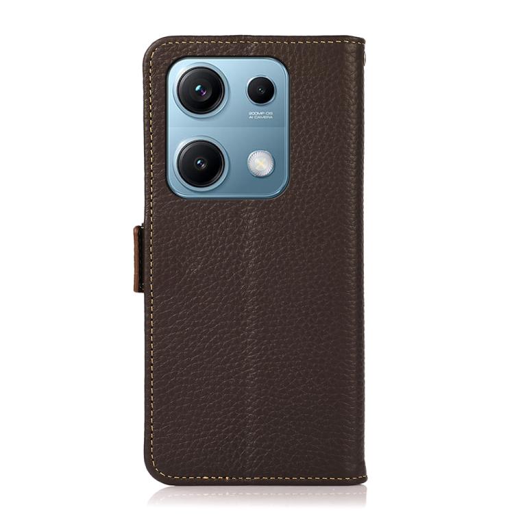 For Redmi Note 14S 4G KHAZNEH Side-Magnetic Litchi Genuine Leather RFID Phone Case