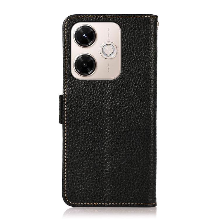 For Redmi 13x KHAZNEH Side-Magnetic Litchi Genuine Leather RFID Phone Case