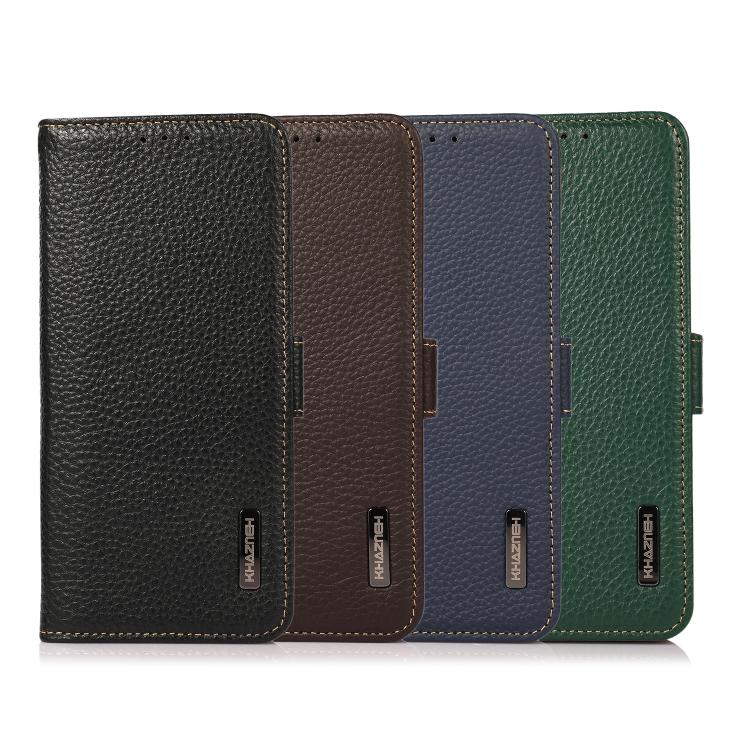 For Redmi 13x KHAZNEH Side-Magnetic Litchi Genuine Leather RFID Phone Case