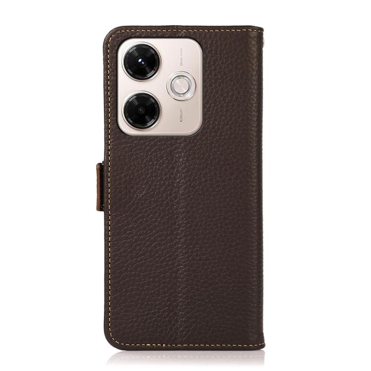For Redmi 13x KHAZNEH Side-Magnetic Litchi Genuine Leather RFID Phone Case
