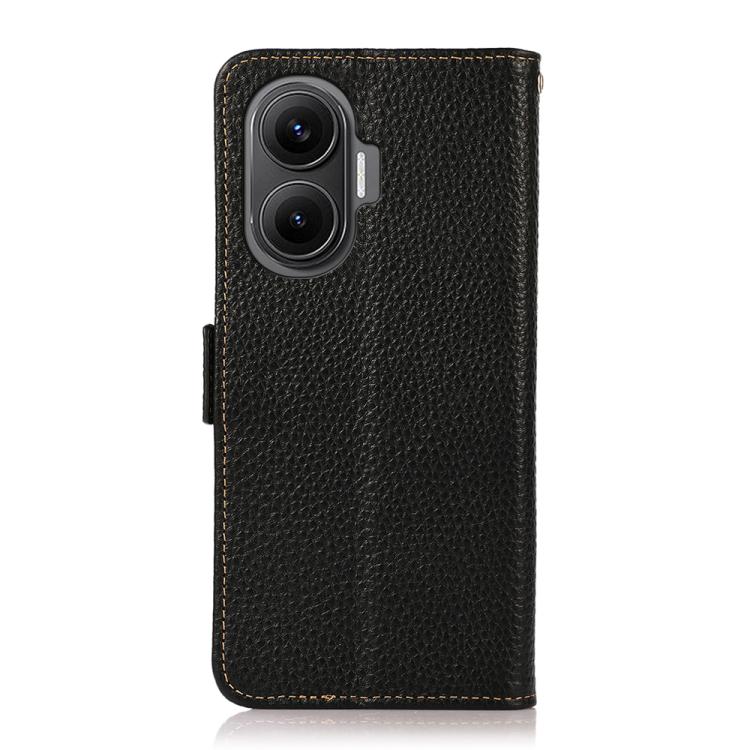 For Redmi Turbo 4 Pro KHAZNEH Side-Magnetic Litchi Genuine Leather RFID Phone Case