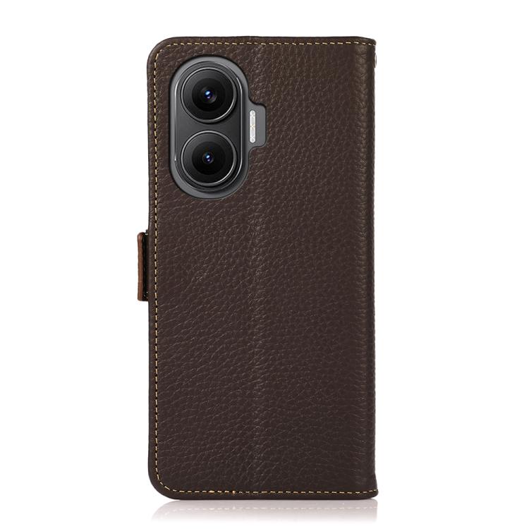 For Redmi Turbo 4 Pro KHAZNEH Side-Magnetic Litchi Genuine Leather RFID Phone Case