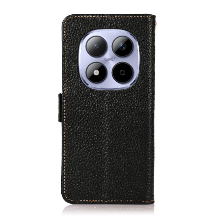 For Redmi Note 15 Pro+ 5G Global 163.3mm KHAZNEH Side-Magnetic Litchi Genuine Leather RFID Phone Case