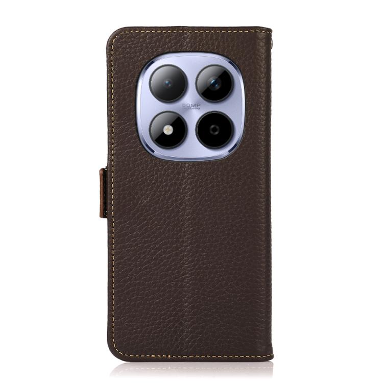 For Redmi Note 15 Pro 5G Global 163.6mm KHAZNEH Side-Magnetic Litchi Genuine Leather RFID Phone Case
