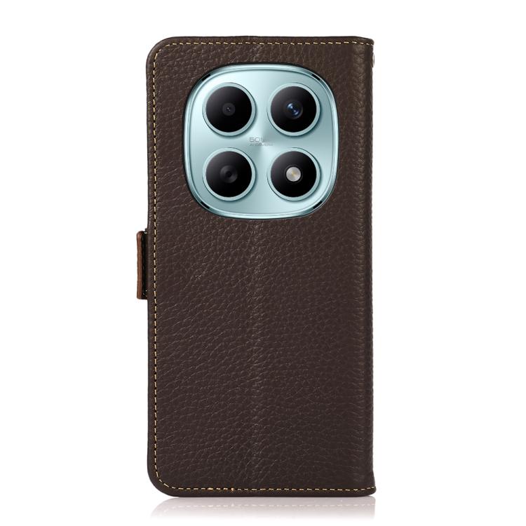For Redmi Note 15 5G Global 164mm KHAZNEH Side-Magnetic Litchi Genuine Leather RFID Phone Case