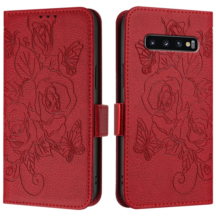 For Samsung Galaxy S10 Embossed Rose RFID Anti-theft Leather Phone Case