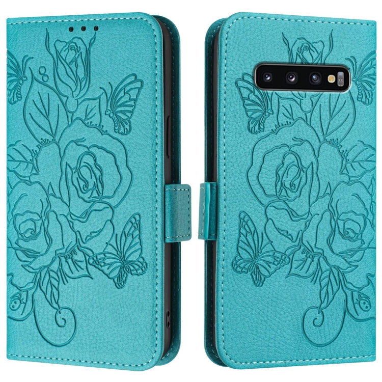 For Samsung Galaxy S10 Embossed Rose RFID Anti-theft Leather Phone Case