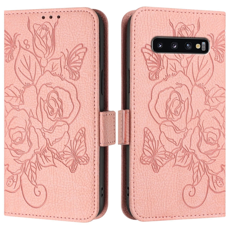 For Samsung Galaxy S10 Embossed Rose RFID Anti-theft Leather Phone Case