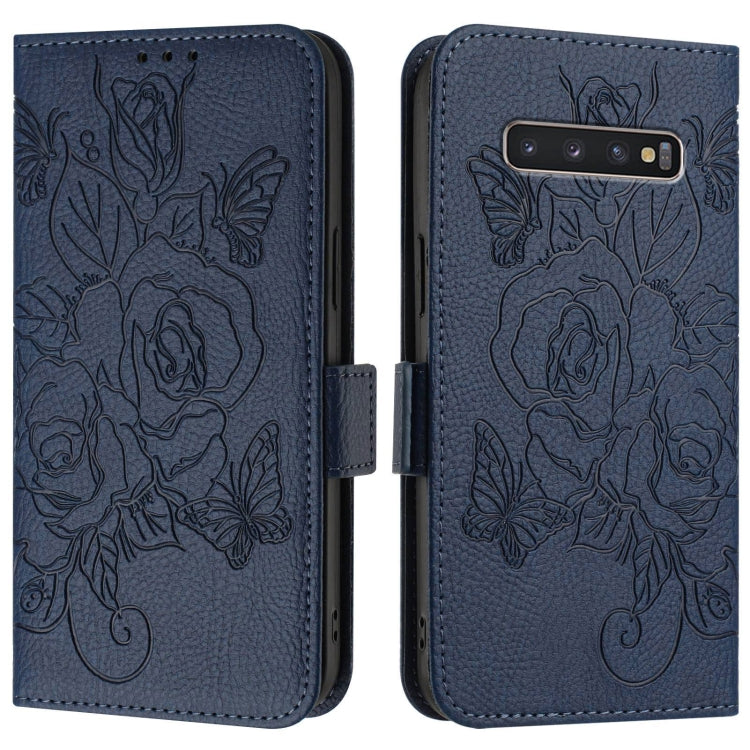 For Samsung Galaxy S10+ Embossed Rose RFID Anti-theft Leather Phone Case