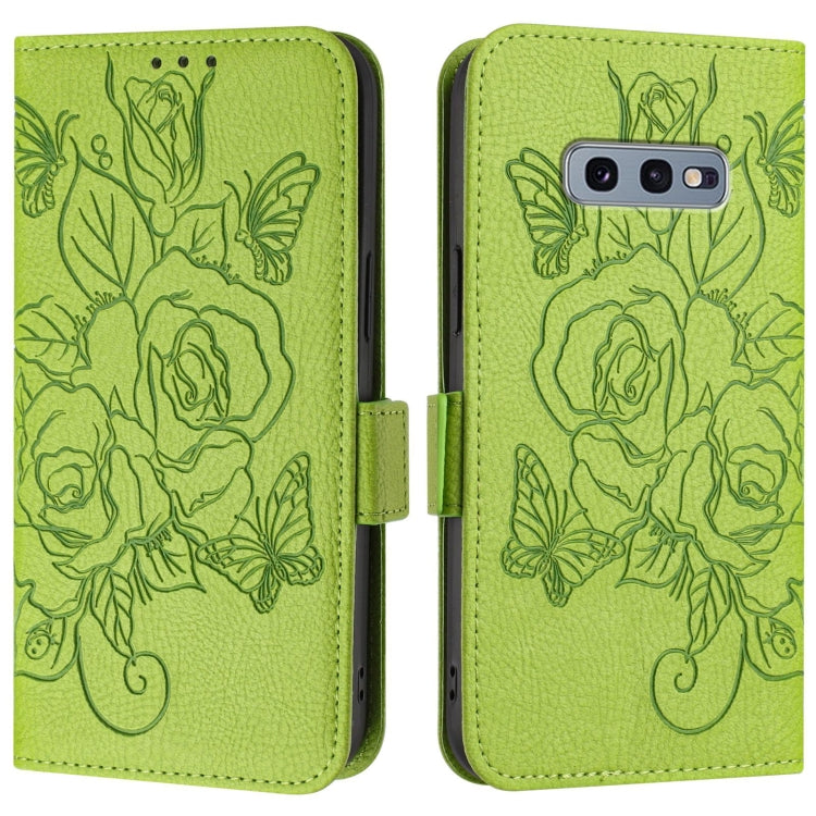 For Samsung Galaxy S10e Embossed Rose RFID Anti-theft Leather Phone Case