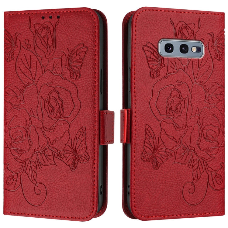 For Samsung Galaxy S10e Embossed Rose RFID Anti-theft Leather Phone Case