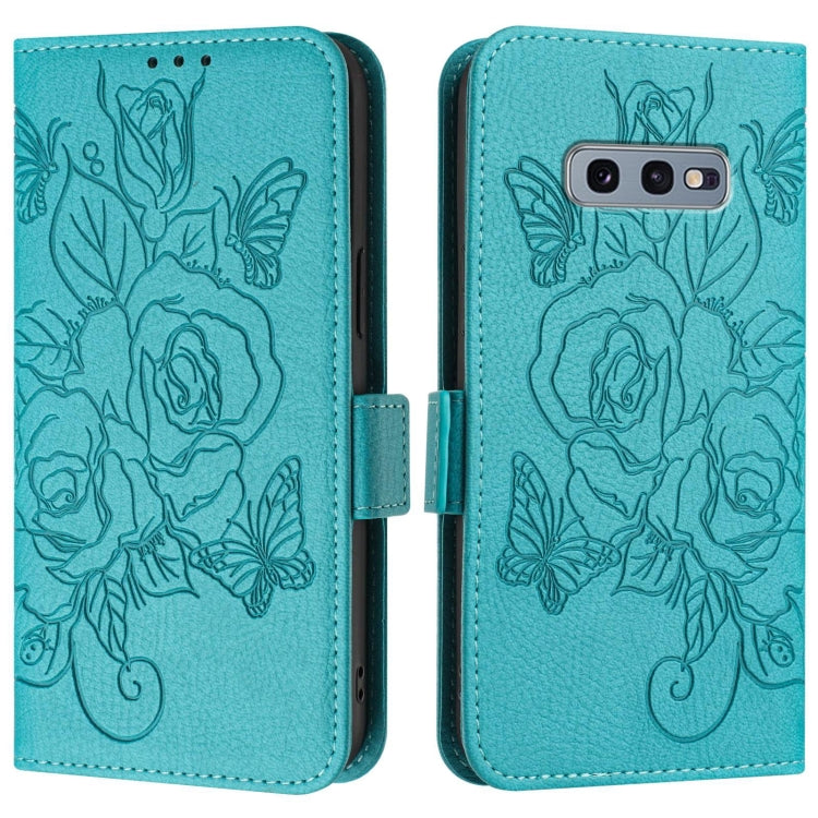 For Samsung Galaxy S10e Embossed Rose RFID Anti-theft Leather Phone Case