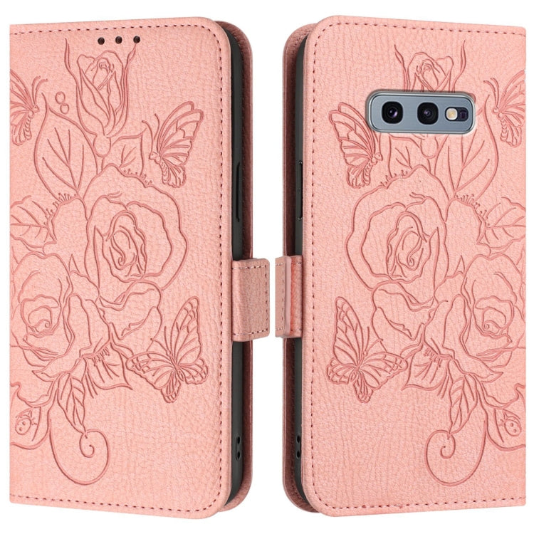 For Samsung Galaxy S10e Embossed Rose RFID Anti-theft Leather Phone Case