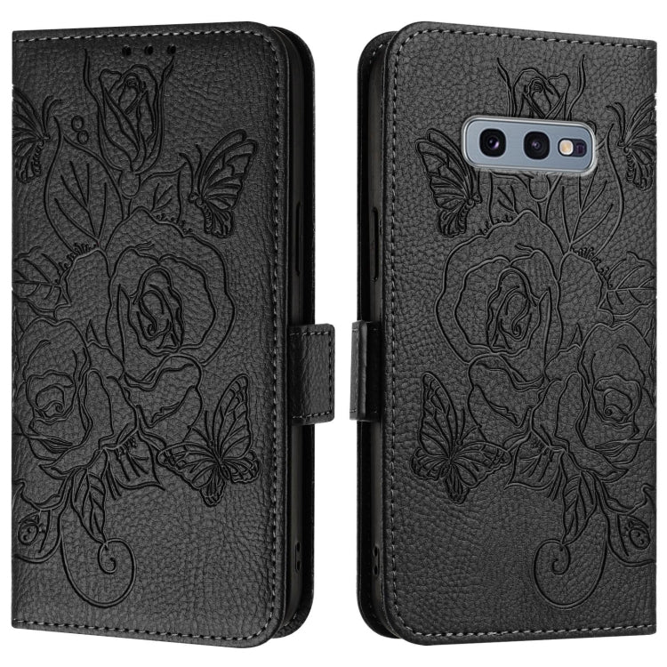 For Samsung Galaxy S10e Embossed Rose RFID Anti-theft Leather Phone Case
