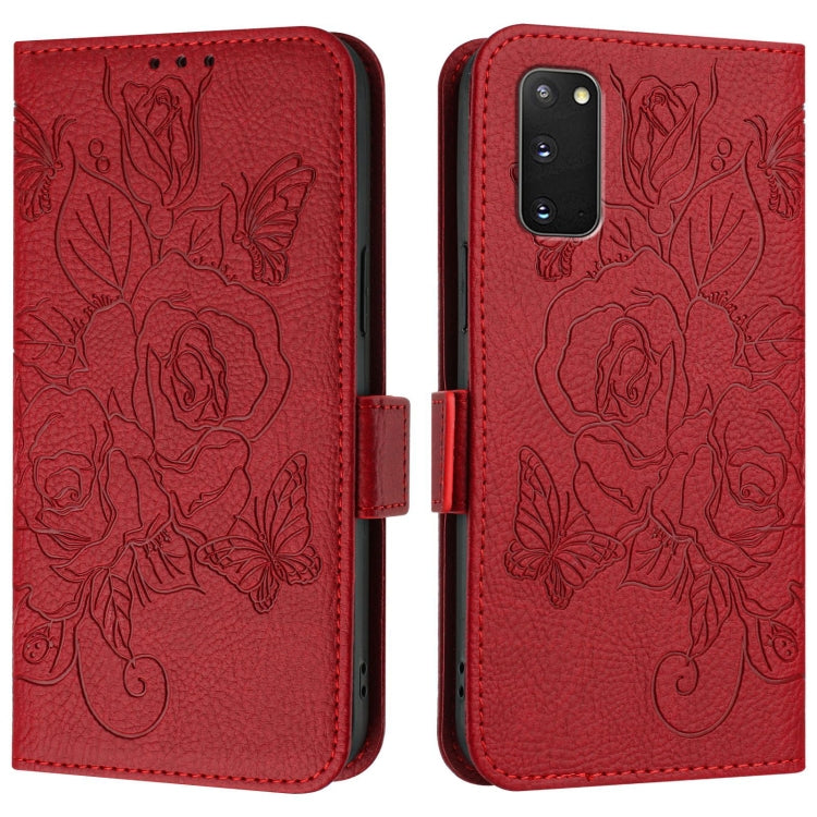 For Samsung Galaxy S20 FE 5G / 4G Embossed Rose RFID Anti-theft Leather Phone Case