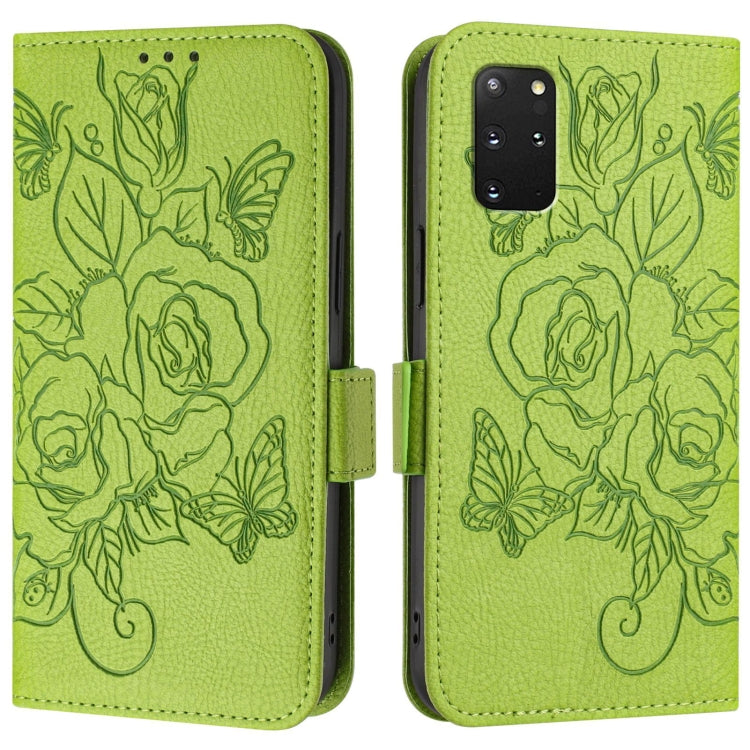 For Samsung Galaxy S20+ Embossed Rose RFID Anti-theft Leather Phone Case