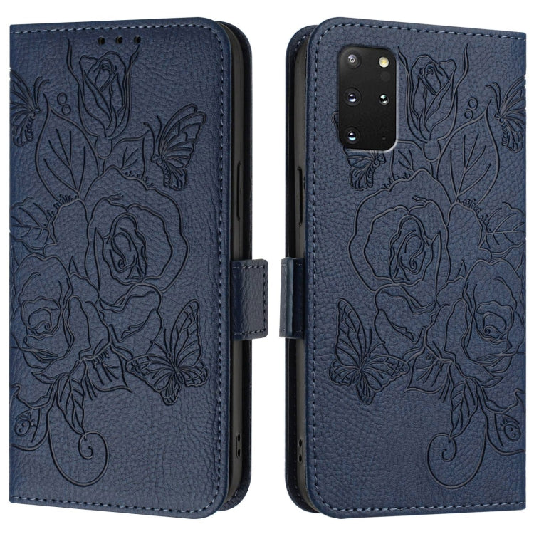 For Samsung Galaxy S20+ Embossed Rose RFID Anti-theft Leather Phone Case
