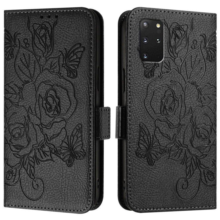 For Samsung Galaxy S20+ Embossed Rose RFID Anti-theft Leather Phone Case
