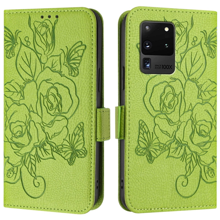 For Samsung Galaxy S20 Ultra Embossed Rose RFID Anti-theft Leather Phone Case