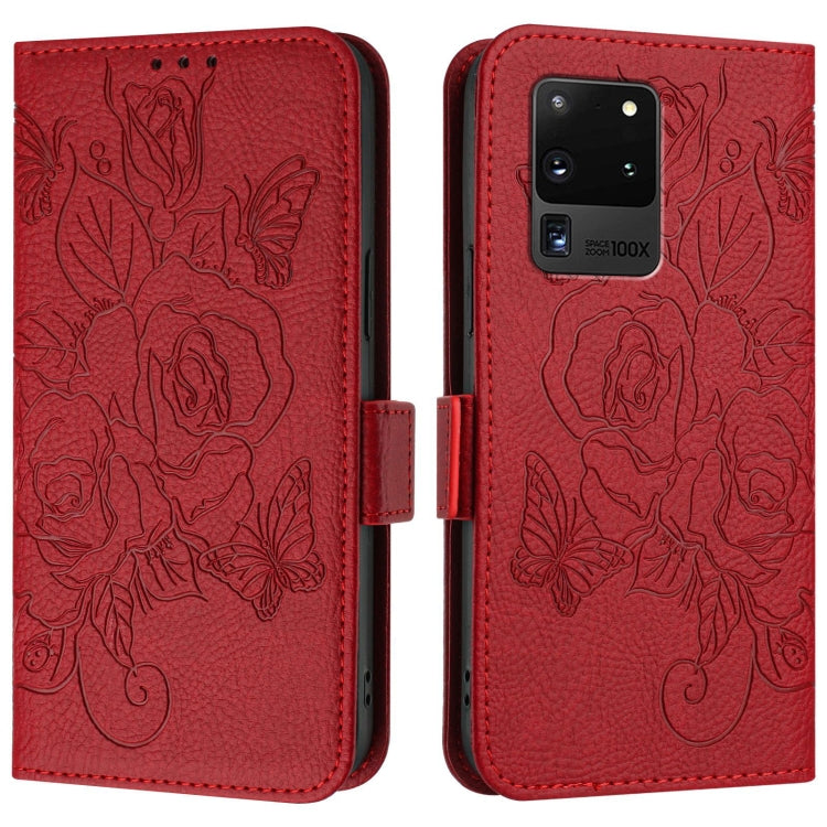 For Samsung Galaxy S20 Ultra Embossed Rose RFID Anti-theft Leather Phone Case