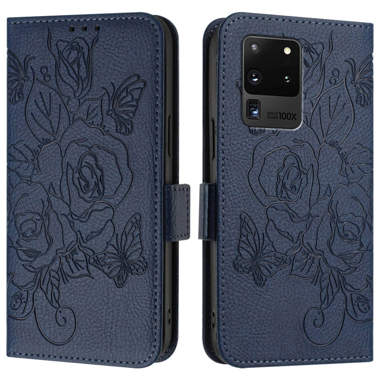 For Samsung Galaxy S20 Ultra Embossed Rose RFID Anti-theft Leather Phone Case