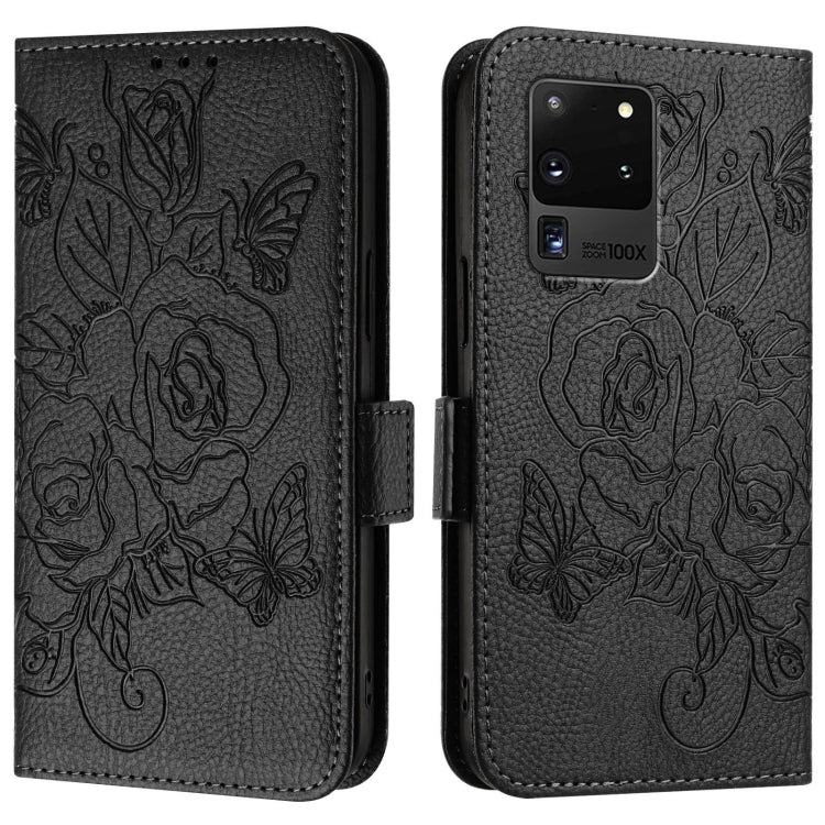 For Samsung Galaxy S20 Ultra Embossed Rose RFID Anti-theft Leather Phone Case