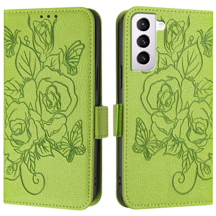 For Samsung Galaxy S21 5G Embossed Rose RFID Anti-theft Leather Phone Case