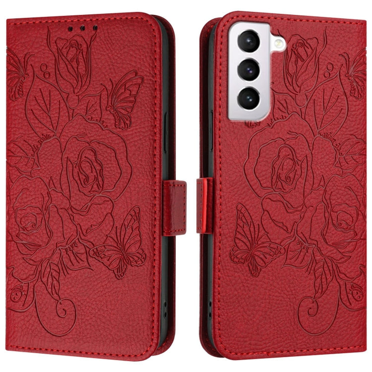 For Samsung Galaxy S21 5G Embossed Rose RFID Anti-theft Leather Phone Case