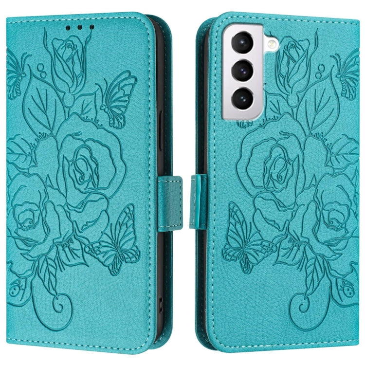 For Samsung Galaxy S21 5G Embossed Rose RFID Anti-theft Leather Phone Case