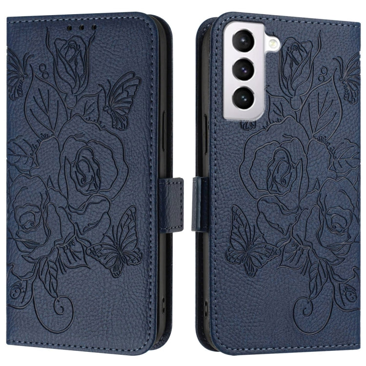 For Samsung Galaxy S21 5G Embossed Rose RFID Anti-theft Leather Phone Case