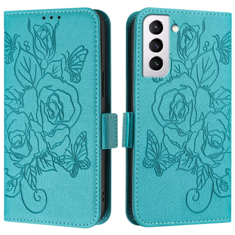 For Samsung Galaxy S21 FE 5G Embossed Rose RFID Anti-theft Leather Phone Case
