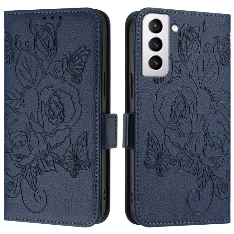 For Samsung Galaxy S21 FE 5G Embossed Rose RFID Anti-theft Leather Phone Case