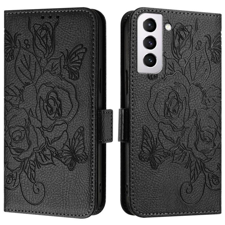For Samsung Galaxy S21 FE 5G Embossed Rose RFID Anti-theft Leather Phone Case