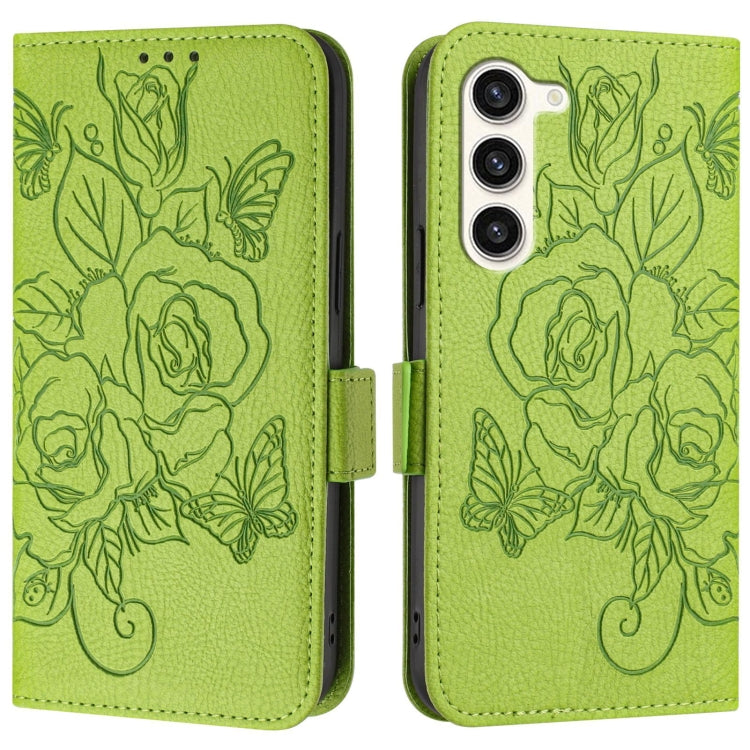 For Samsung Galaxy S23 5G Embossed Rose RFID Anti-theft Leather Phone Case