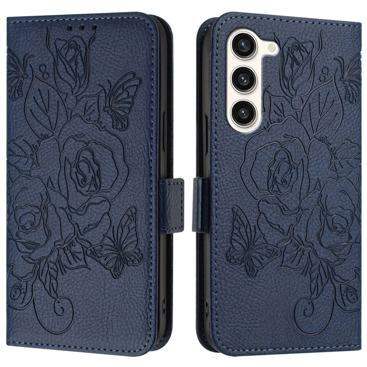 For Samsung Galaxy S23 5G Embossed Rose RFID Anti-theft Leather Phone Case