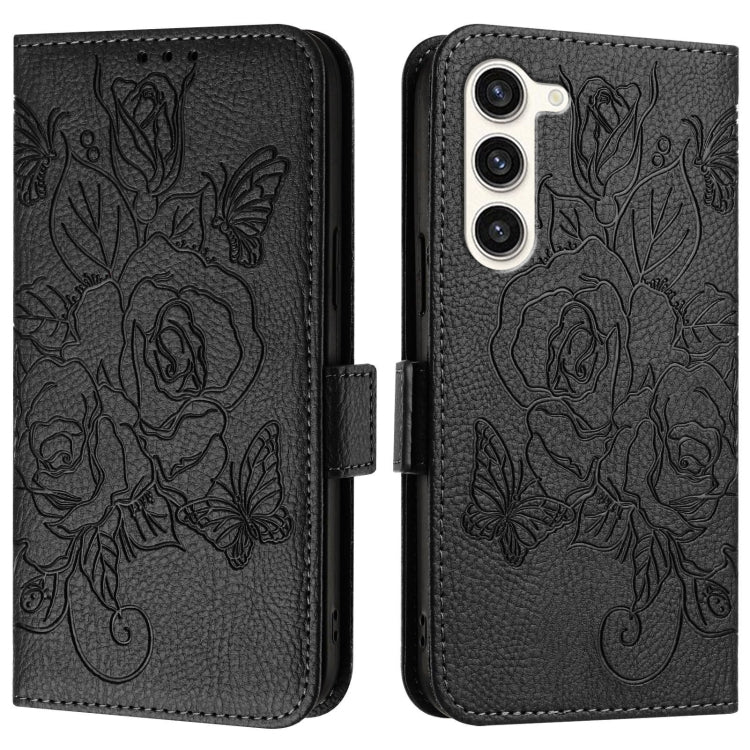 For Samsung Galaxy S23 5G Embossed Rose RFID Anti-theft Leather Phone Case