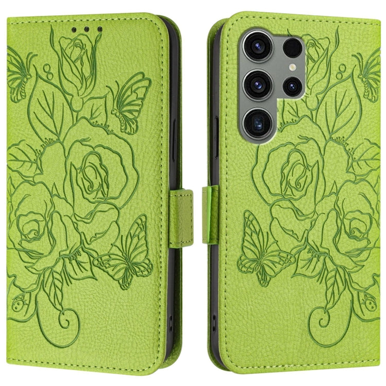 For Samsung Galaxy S23 Ultra 5G Embossed Rose RFID Anti-theft Leather Phone Case
