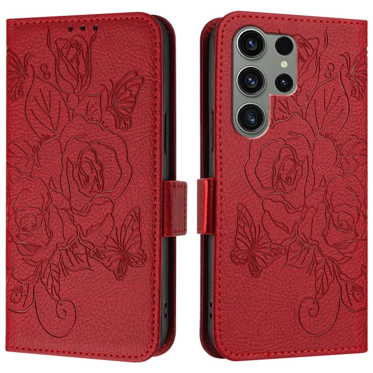 For Samsung Galaxy S23 Ultra 5G Embossed Rose RFID Anti-theft Leather Phone Case