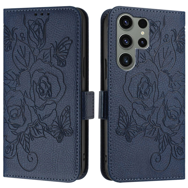 For Samsung Galaxy S23 Ultra 5G Embossed Rose RFID Anti-theft Leather Phone Case