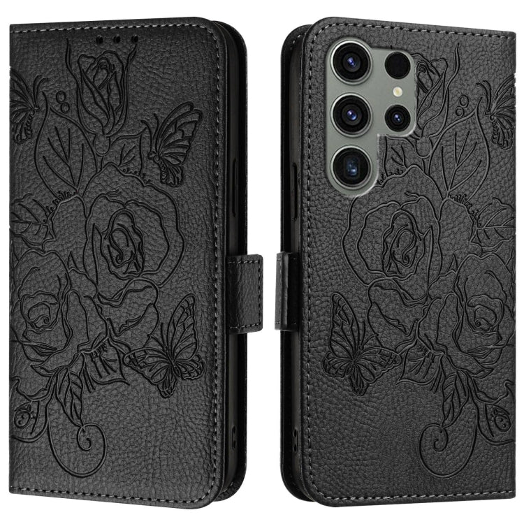 For Samsung Galaxy S23 Ultra 5G Embossed Rose RFID Anti-theft Leather Phone Case
