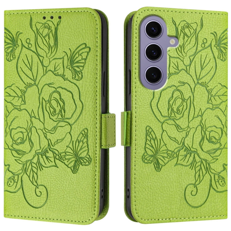 For Samsung Galaxy S24 5G Embossed Rose RFID Anti-theft Leather Phone Case