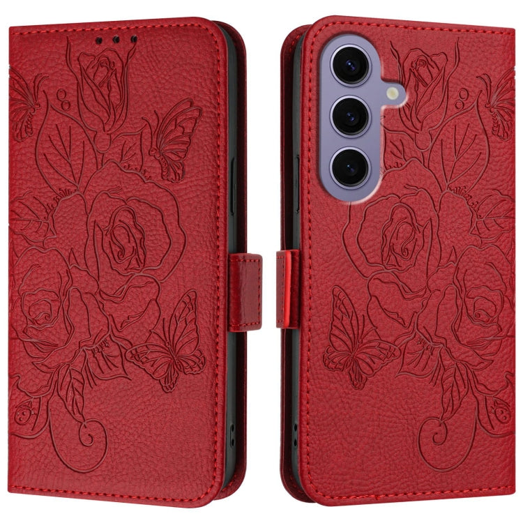 For Samsung Galaxy S24 5G Embossed Rose RFID Anti-theft Leather Phone Case