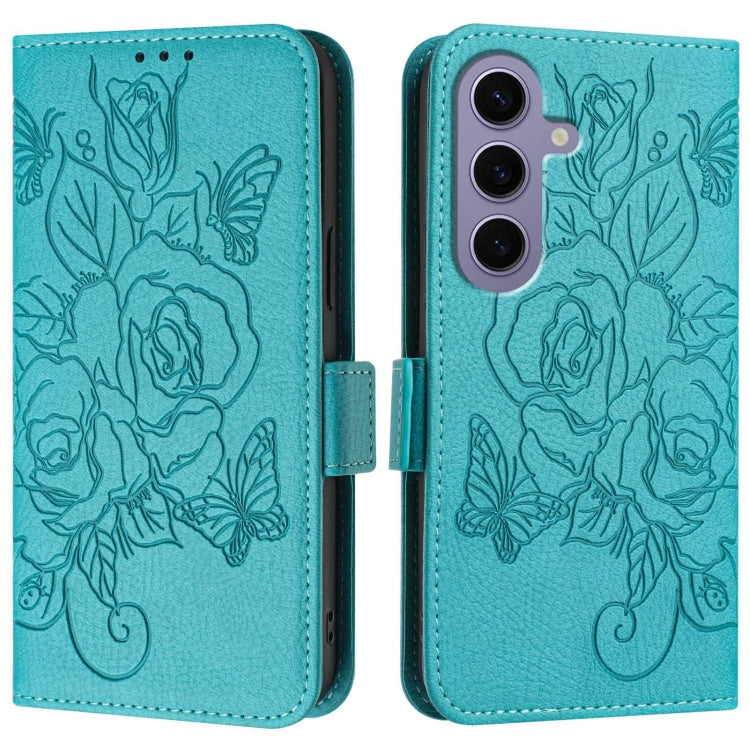 For Samsung Galaxy S24 5G Embossed Rose RFID Anti-theft Leather Phone Case