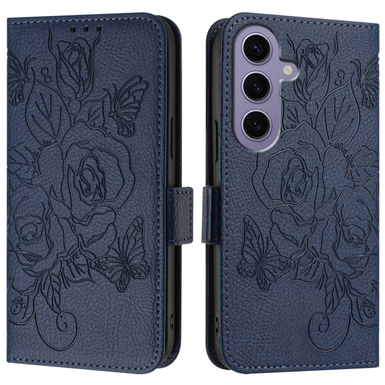For Samsung Galaxy S24 5G Embossed Rose RFID Anti-theft Leather Phone Case