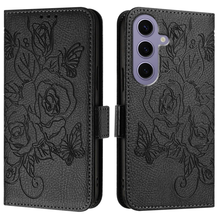 For Samsung Galaxy S24 5G Embossed Rose RFID Anti-theft Leather Phone Case