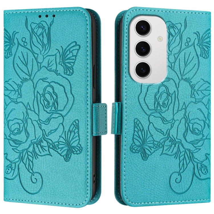 For Samsung Galaxy S24 FE 5G Embossed Rose RFID Anti-theft Leather Phone Case