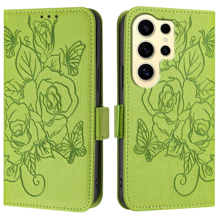 For Samsung Galaxy S24 Ultra 5G Embossed Rose RFID Anti-theft Leather Phone Case