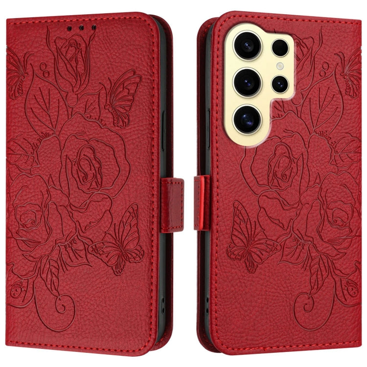 For Samsung Galaxy S24 Ultra 5G Embossed Rose RFID Anti-theft Leather Phone Case