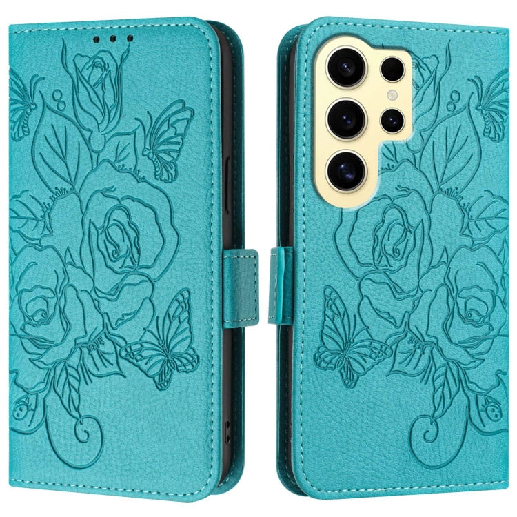 For Samsung Galaxy S24 Ultra 5G Embossed Rose RFID Anti-theft Leather Phone Case